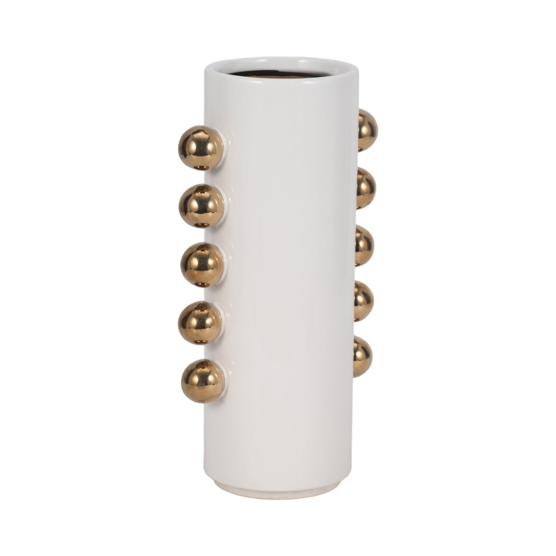 Cer, 13" Vase W/ Side Knobs, White/gold Vases and Jars| Sagebrook Home