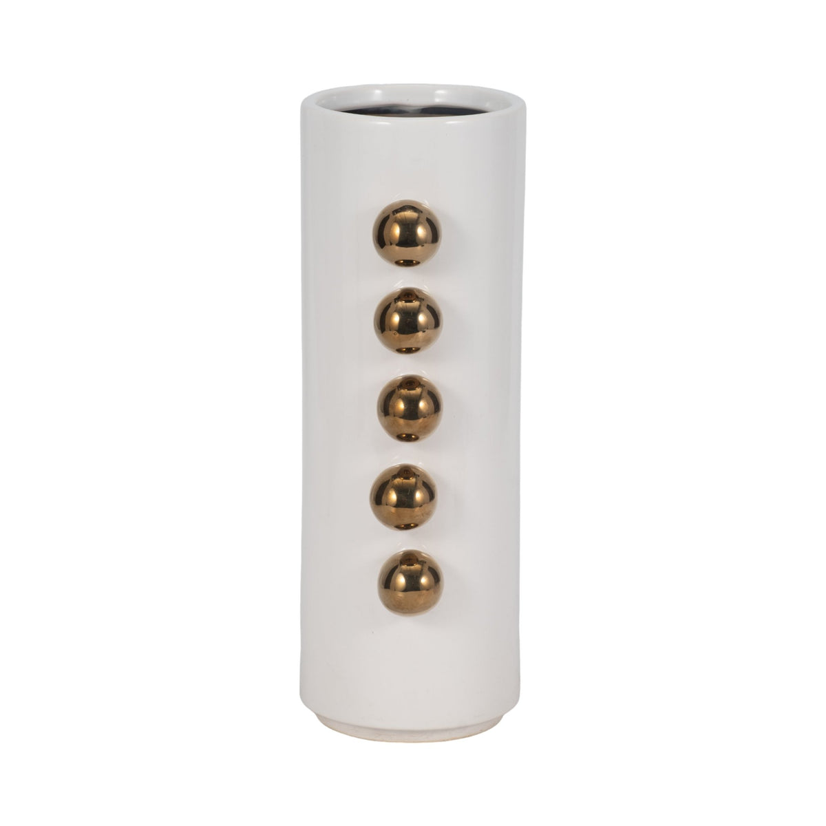 Cer, 13" Vase W/ Side Knobs, White/gold Vases and Jars| Sagebrook Home