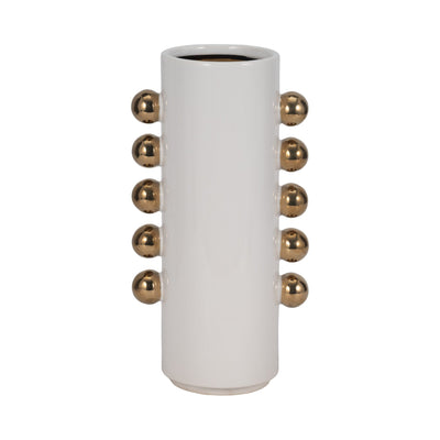 Cer, 13" Vase W/ Side Knobs, White/gold - Al Rugaib Furniture