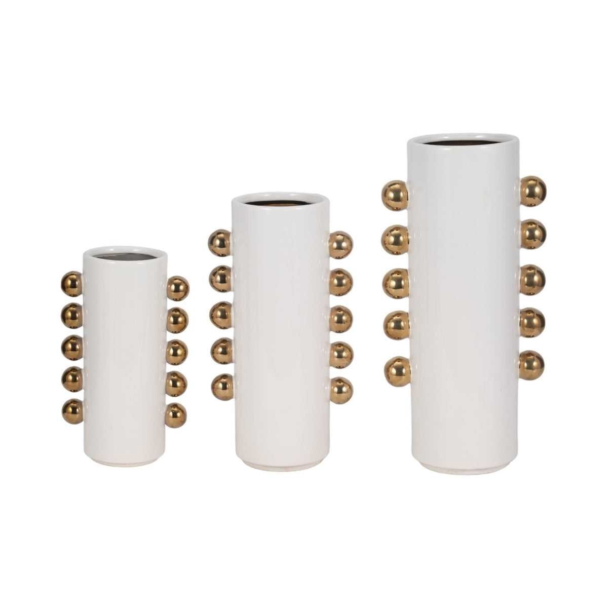 Cer, 13" Vase W/ Side Knobs, White/gold Vases and Jars| Sagebrook Home