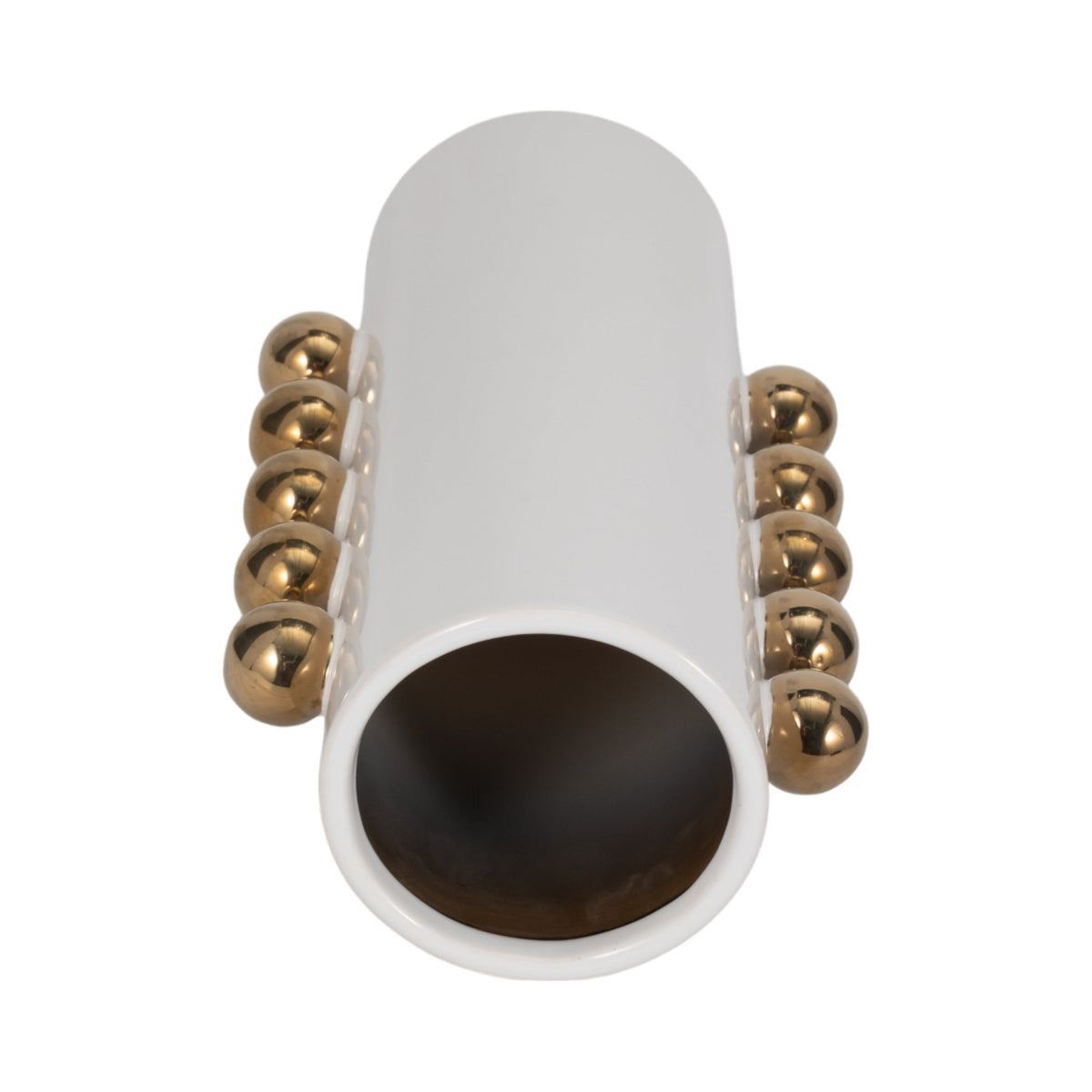 Cer, 13" Vase W/ Side Knobs, White/gold Vases and Jars| Sagebrook Home