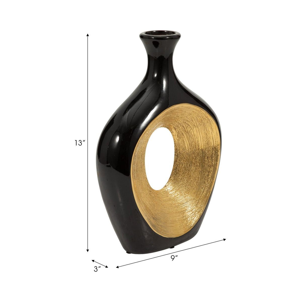 CER, 13"H 2-TONE SCRATCHED OVAL VASE, BLK/GLD | Sagebrook Home
