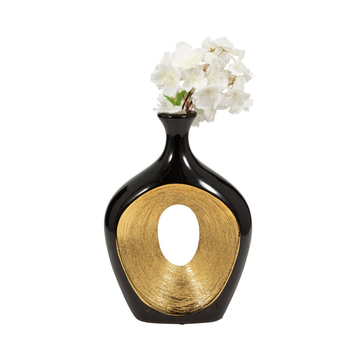 CER, 13"H 2-TONE SCRATCHED OVAL VASE, BLK/GLD | Sagebrook Home