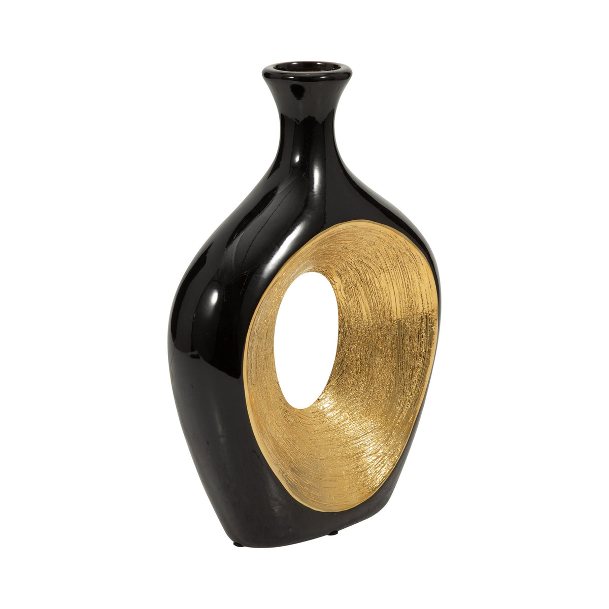CER, 13"H 2-TONE SCRATCHED OVAL VASE, BLK/GLD | Sagebrook Home