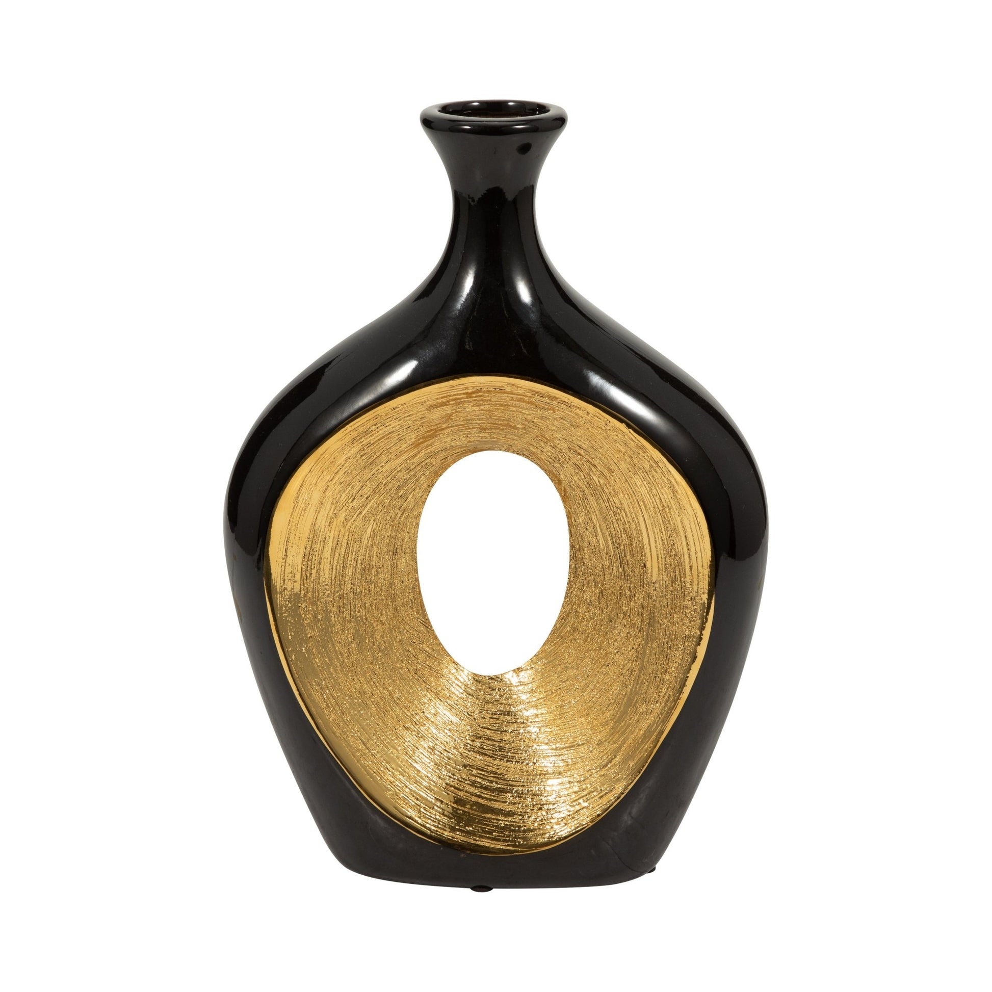 CER, 13"H 2-TONE SCRATCHED OVAL VASE, BLK/GLD | Sagebrook Home