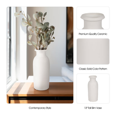 CER, 13"H TALL SLIM VASE, WHITE - Al Rugaib Furniture