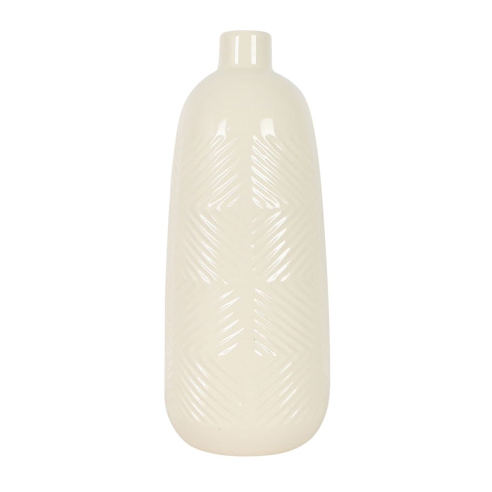 CER, 14" TEXTURED LINES VASE, COTTON Vases and Jars| Sagebrook Home