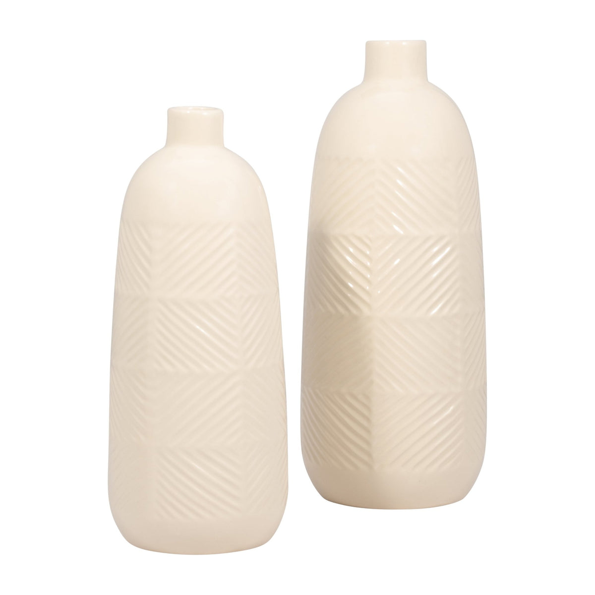 CER, 14" TEXTURED LINES VASE, COTTON Vases and Jars| Sagebrook Home