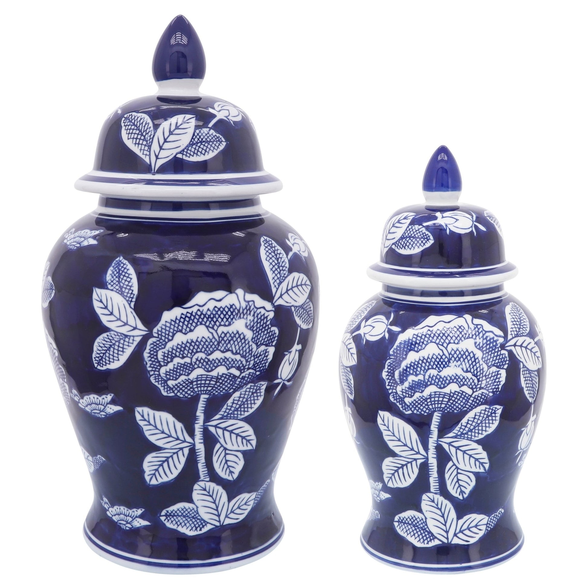 CER, 14"H FLORALTEMPLE JAR, WHT/BLU Vases and Jars| Sagebrook Home