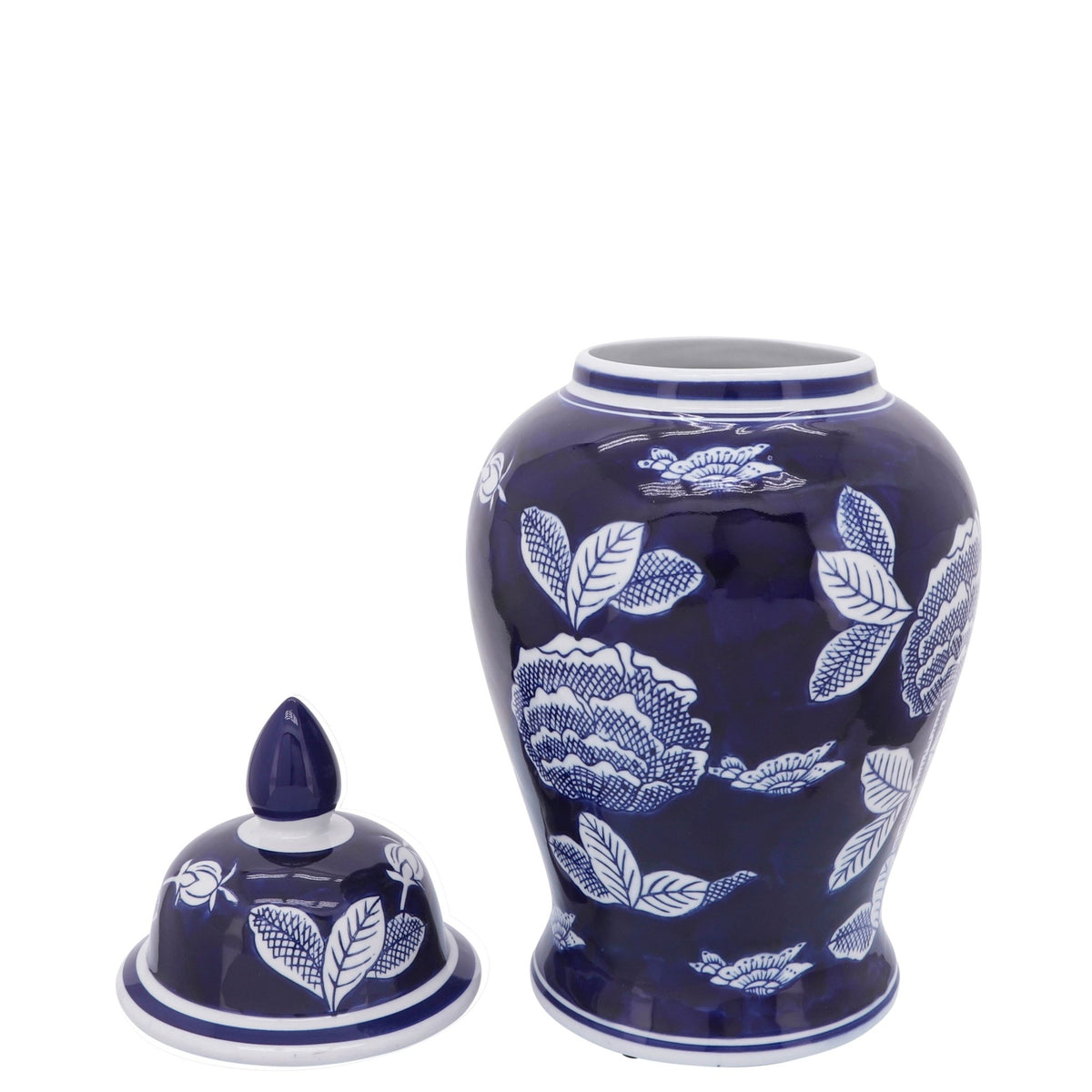 CER, 14"H FLORALTEMPLE JAR, WHT/BLU Vases and Jars| Sagebrook Home