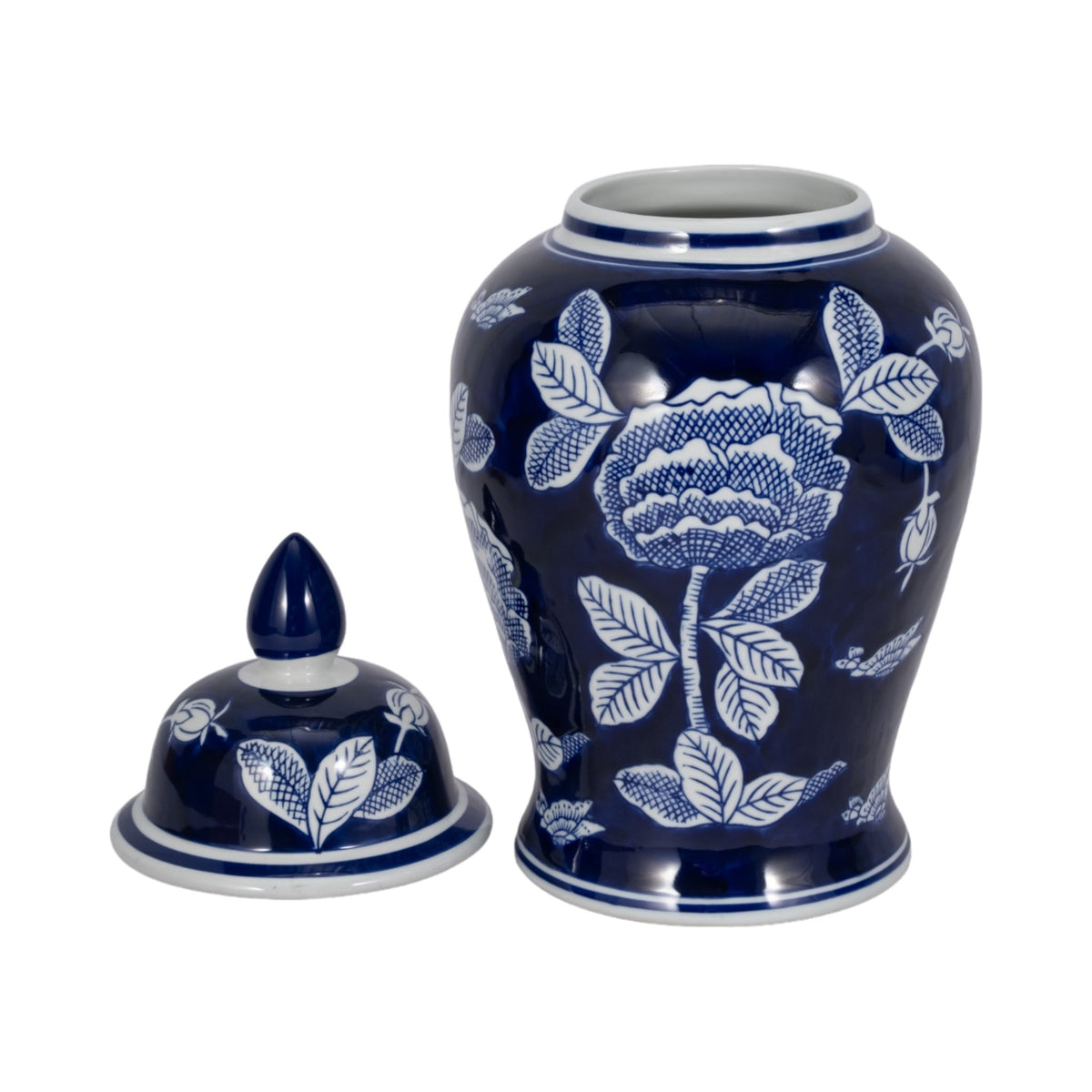 CER, 14"H FLORALTEMPLE JAR, WHT/BLU Vases and Jars| Sagebrook Home