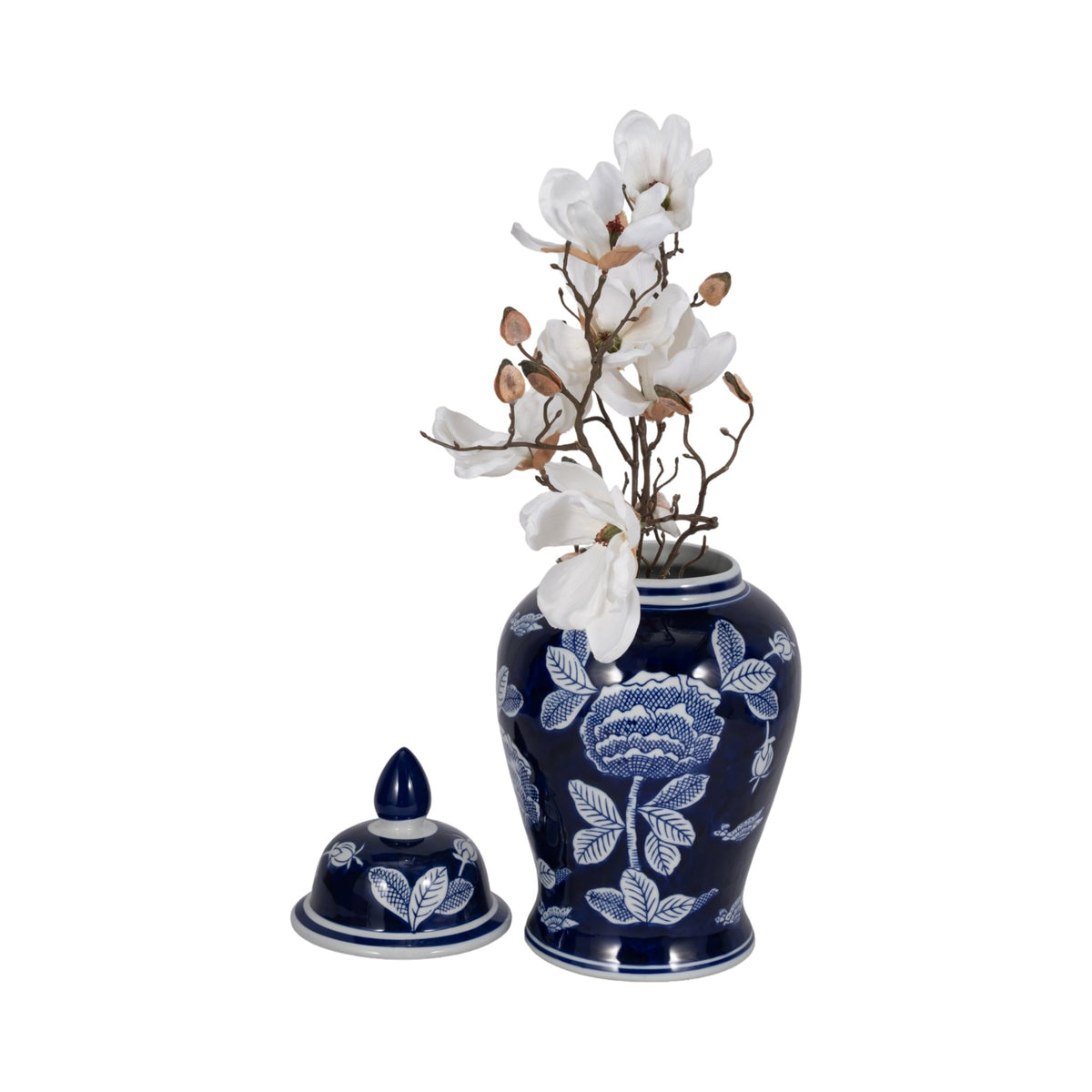 CER, 14"H FLORALTEMPLE JAR, WHT/BLU Vases and Jars| Sagebrook Home