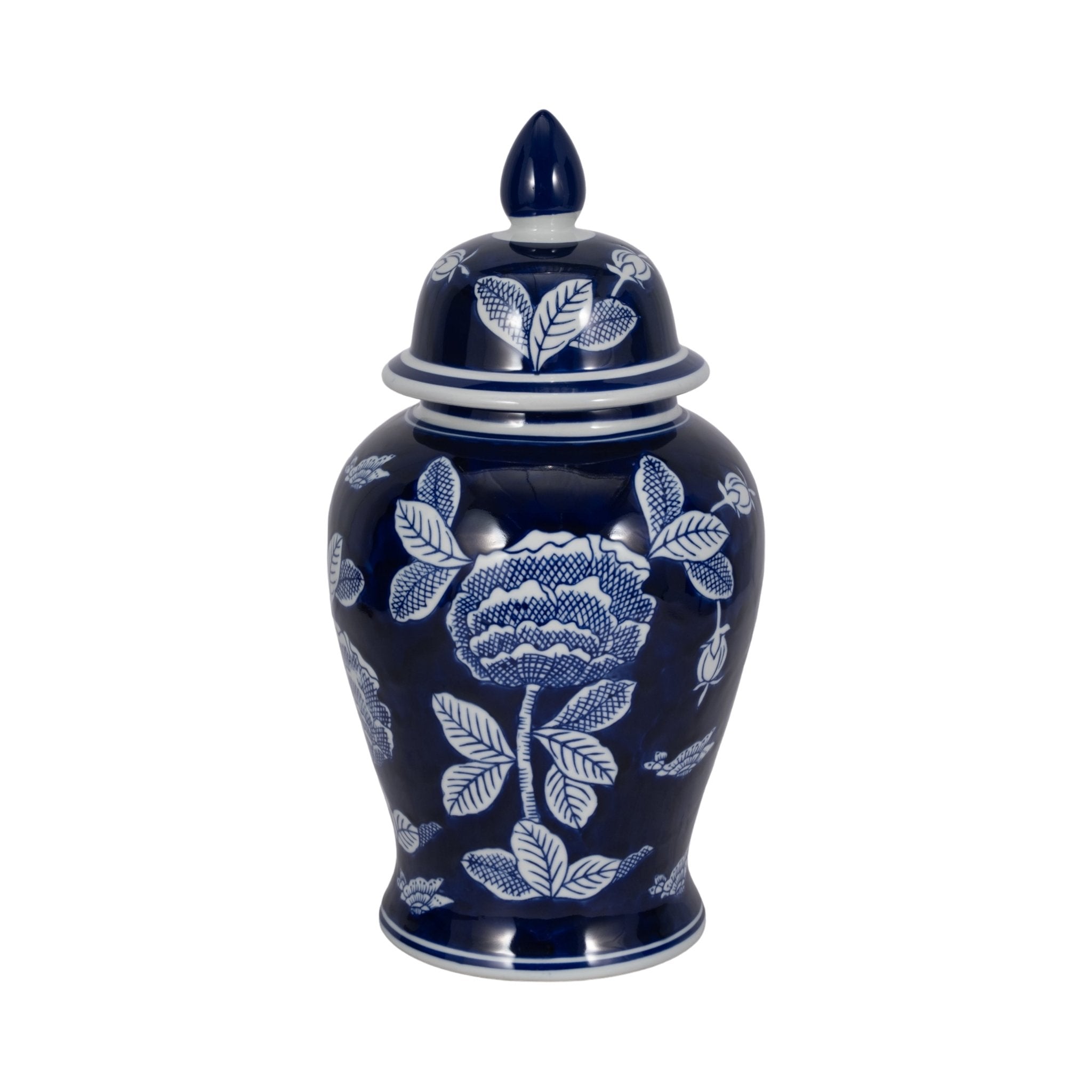 CER, 14"H FLORALTEMPLE JAR, WHT/BLU Vases and Jars| Sagebrook Home