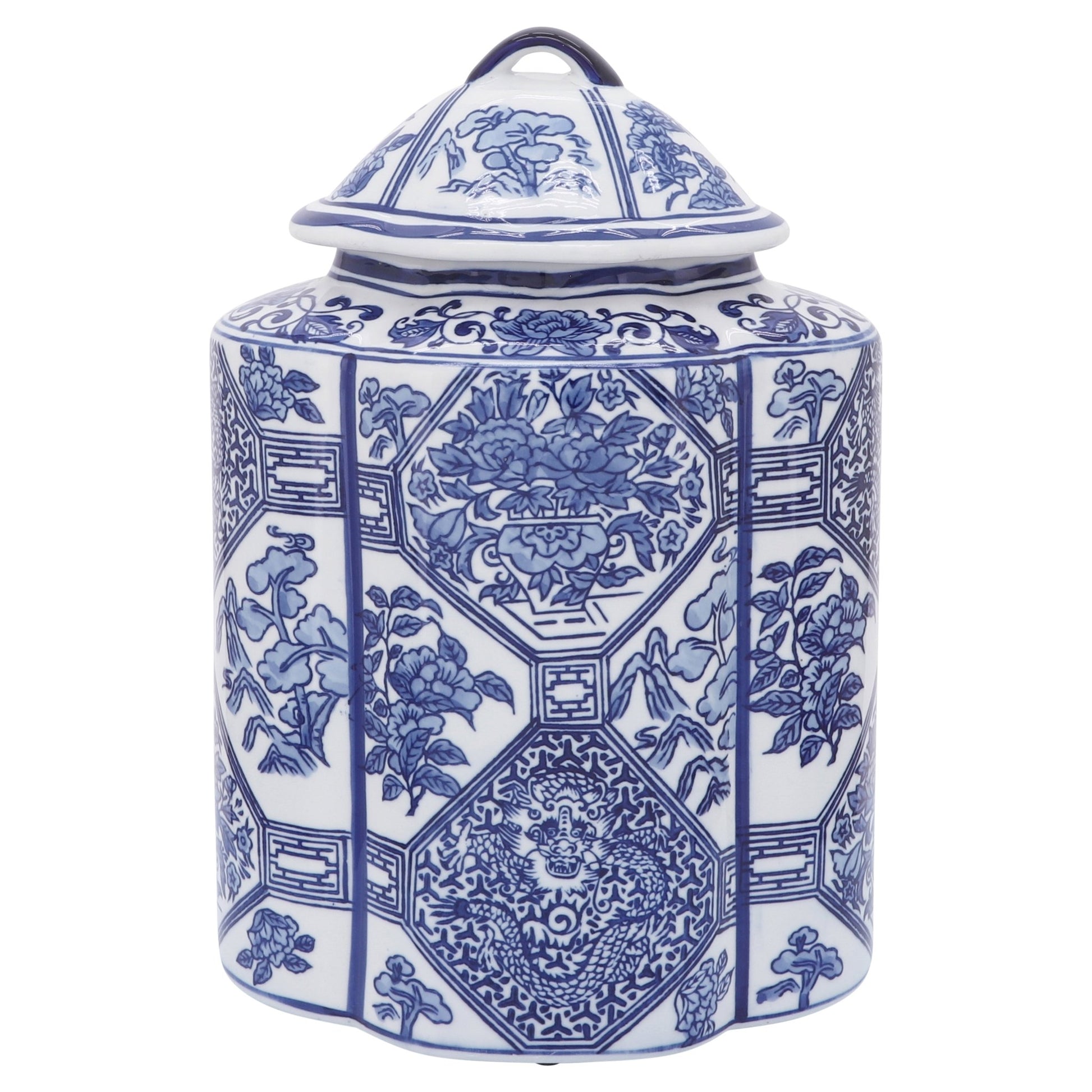 CER, 14"H OCTAGON JAR, BLUE Vases and Jars| Sagebrook Home