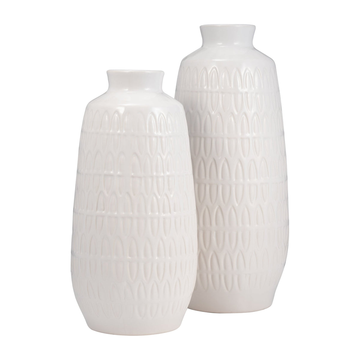 CER, 15"H CARVED VASE, WHITE Vases and Jars| Sagebrook Home