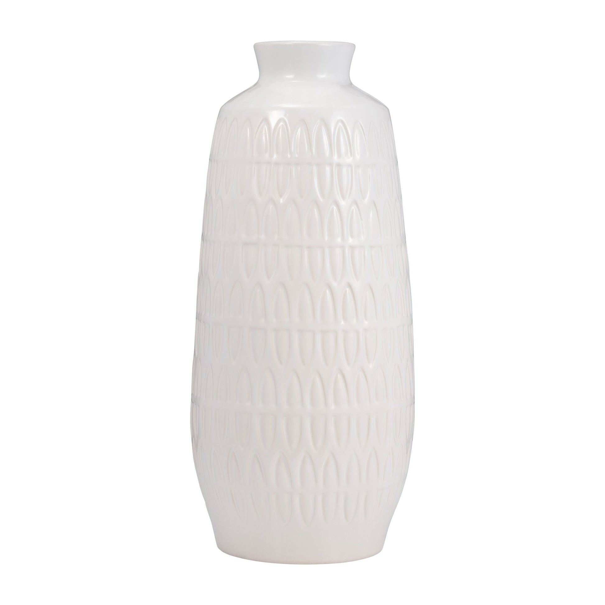 CER, 15"H CARVED VASE, WHITE Vases and Jars| Sagebrook Home