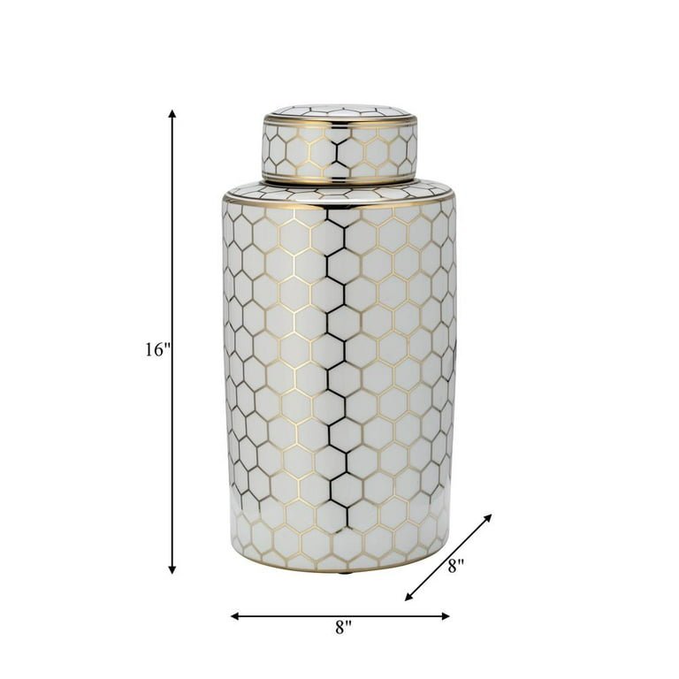 CER, 16" HONEYCOMB JAR W/ LID, GOLD Vases and Jars| Sagebrook Home