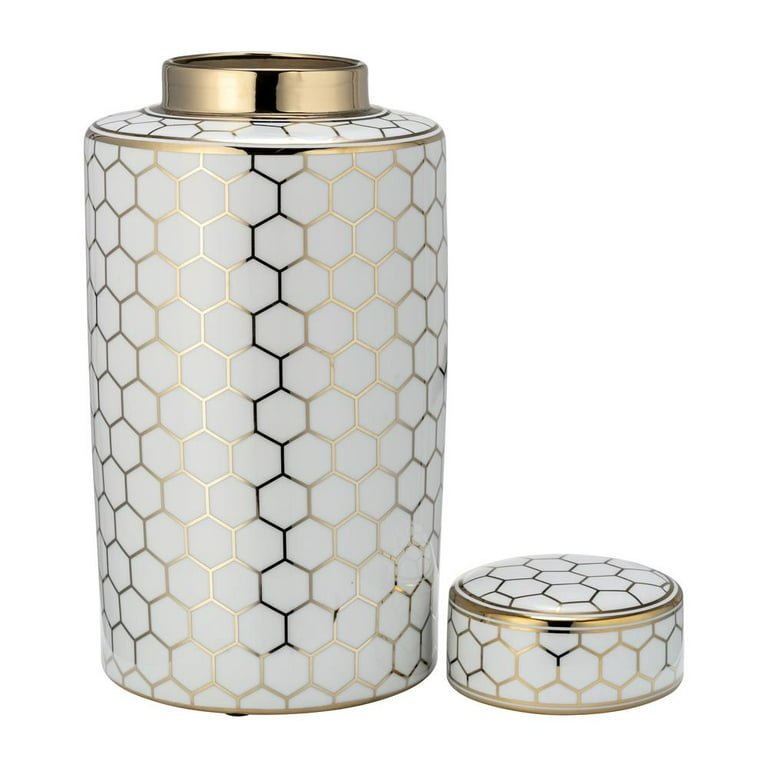 CER, 16" HONEYCOMB JAR W/ LID, GOLD Vases and Jars| Sagebrook Home