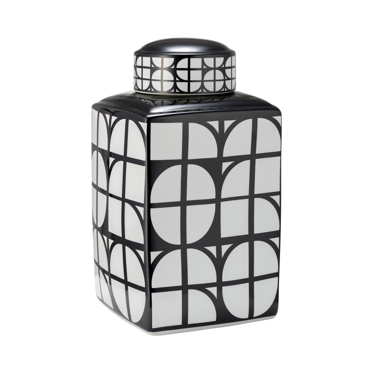 CER, 16"H SQUARE JAR W/ LID, BLACK/WHITE Vases and Jars| Sagebrook Home