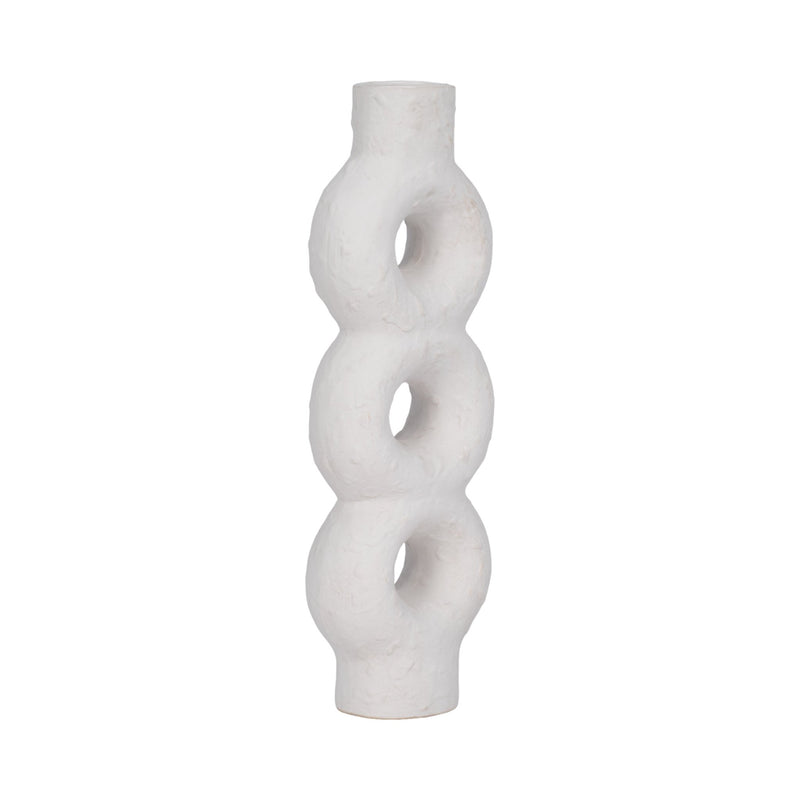 Cer, 17" Textured Stacked Circles Vase, White - Al Rugaib Furniture