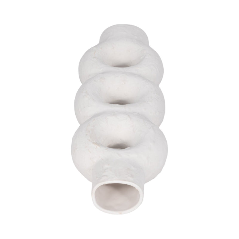 Cer, 17" Textured Stacked Circles Vase, White - Al Rugaib Furniture