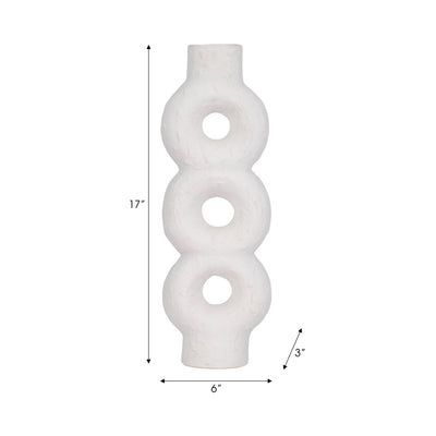 Cer, 17" Textured Stacked Circles Vase, White - Al Rugaib Furniture