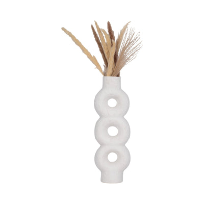 Cer, 17" Textured Stacked Circles Vase, White - Al Rugaib Furniture