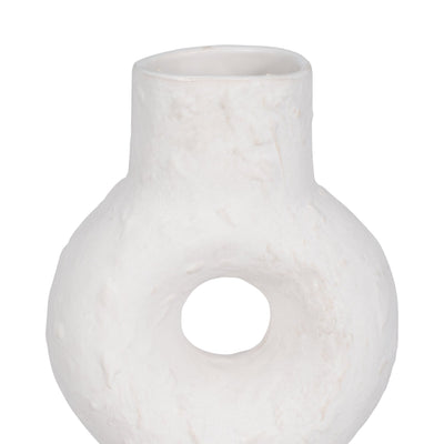 Cer, 17" Textured Stacked Circles Vase, White - Al Rugaib Furniture
