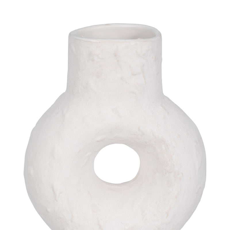Cer, 17" Textured Stacked Circles Vase, White - Al Rugaib Furniture