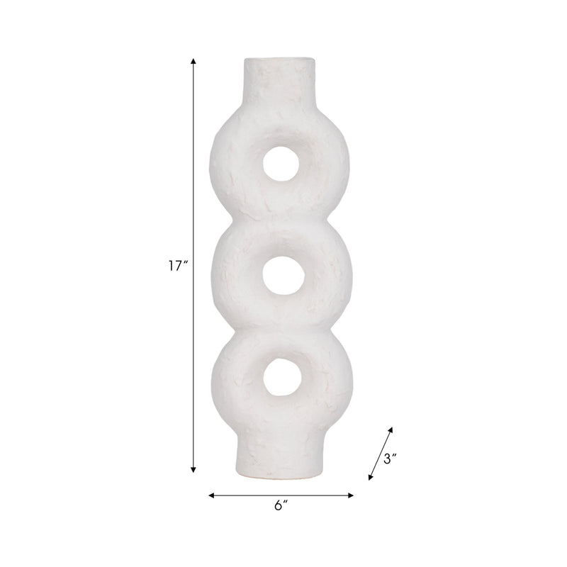 Cer, 17" Textured Stacked Circles Vase, White - Al Rugaib Furniture