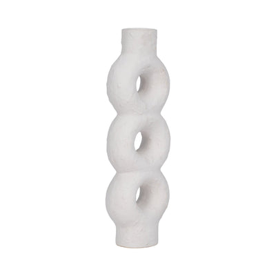 Cer, 17" Textured Stacked Circles Vase, White - Al Rugaib Furniture