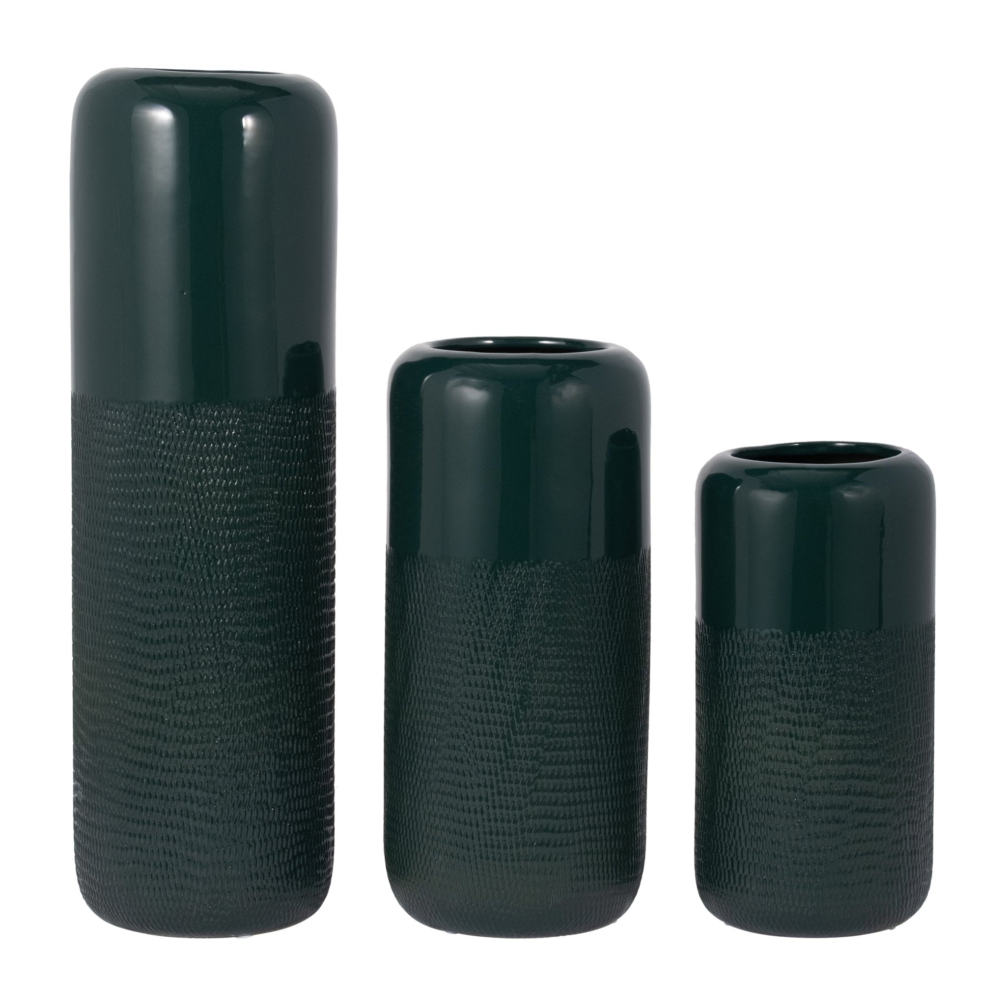 CER, 18"H GROOVED VASE, FOREST GREEN | Sagebrook Home
