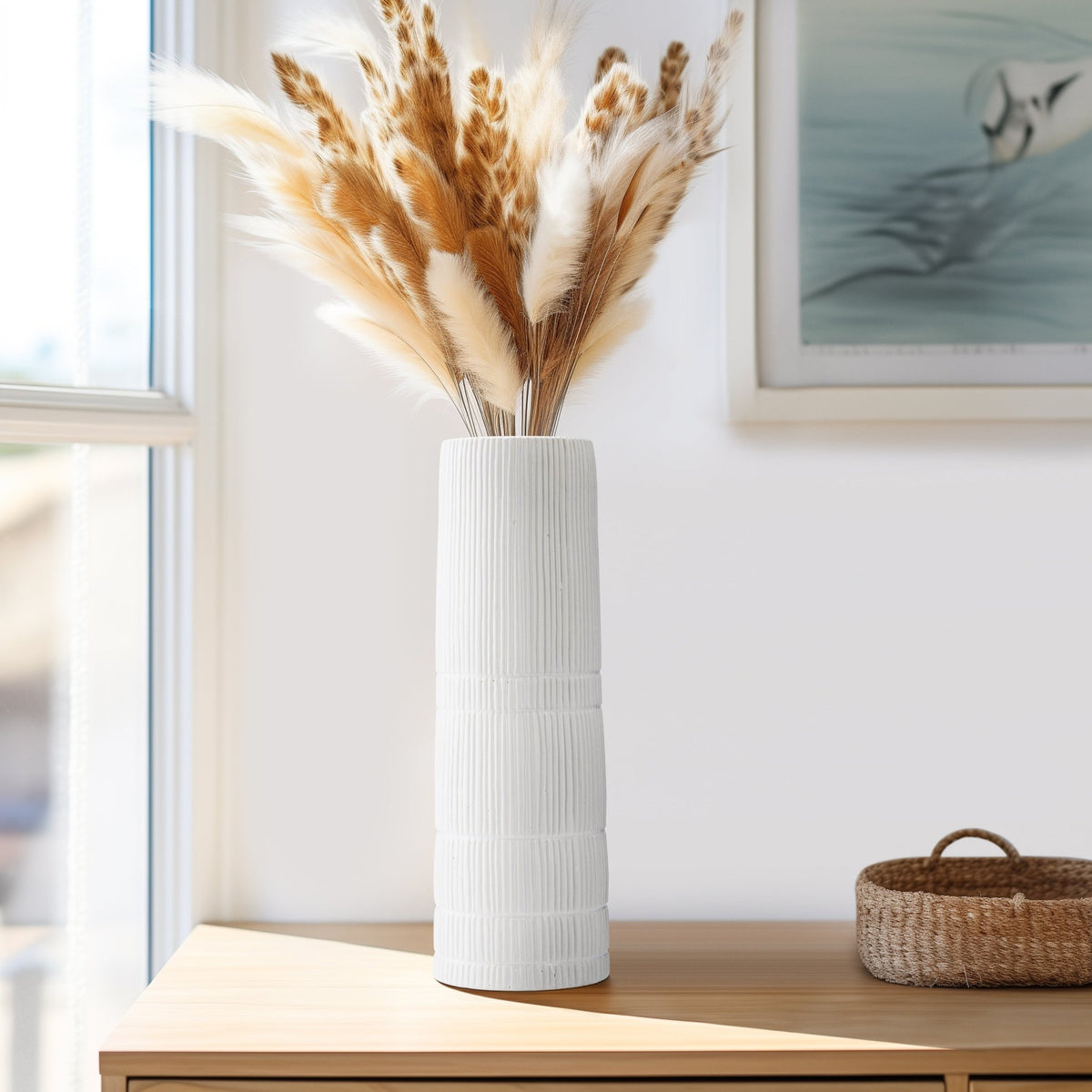 CER, 18"H LINED CYLINDER VASE, WHITE Vases and Jars| Sagebrook Home