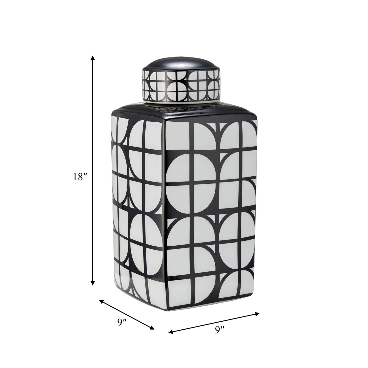 CER, 18"H SQUARE JAR W/ LID, BLACK/WHITE Vases and Jars| Sagebrook Home