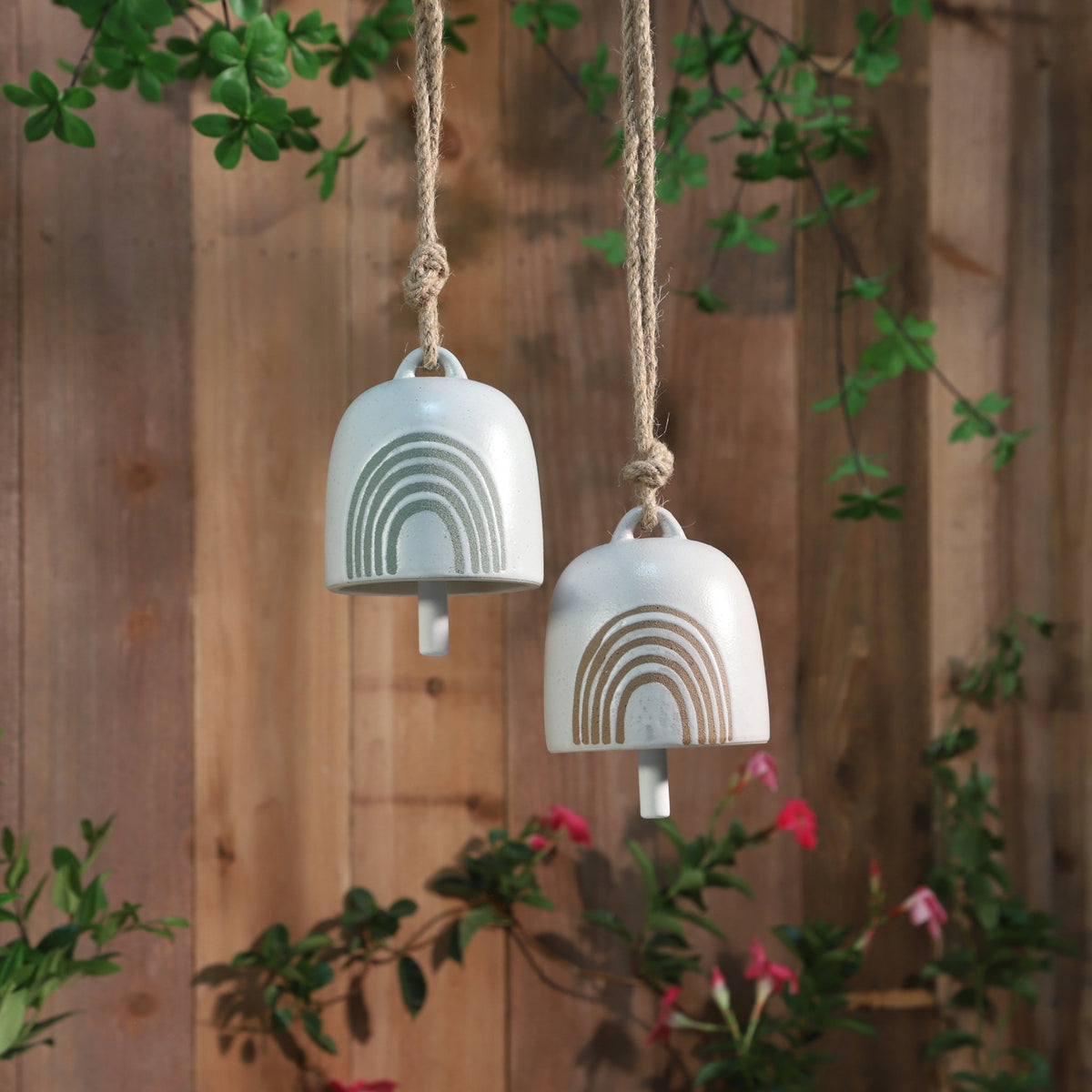 Cer, 4" Hanging Bell Rainbow, White/Beige Wall Decors| Sagebrook Home