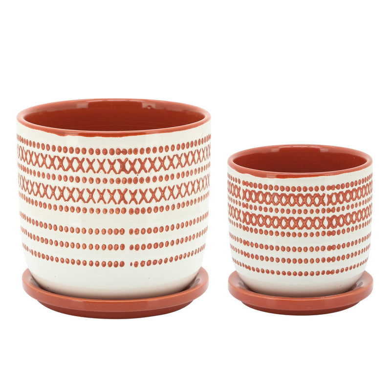 CER, 5" PLANTER W/ SAUCER, ORANGE - Al Rugaib Furniture