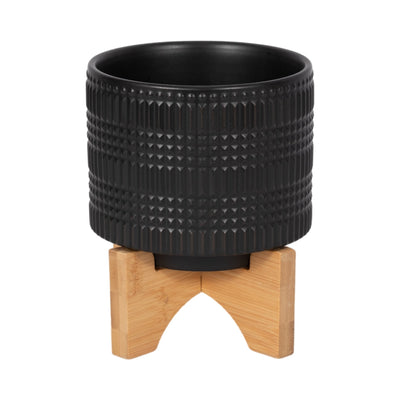 CER, 5" TRIBAL PLANTER W/ STAND, BLACK - Al Rugaib Furniture