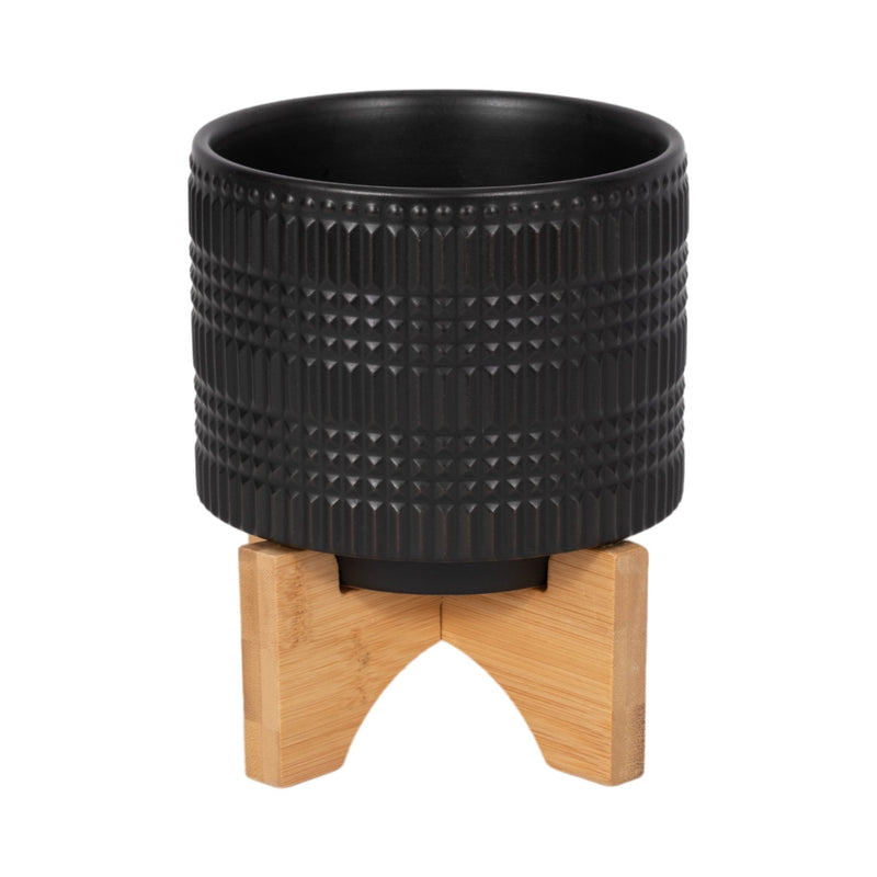 CER, 5" TRIBAL PLANTER W/ STAND, BLACK - Al Rugaib Furniture