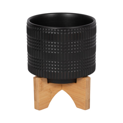 CER, 5" TRIBAL PLANTER W/ STAND, BLACK - Al Rugaib Furniture