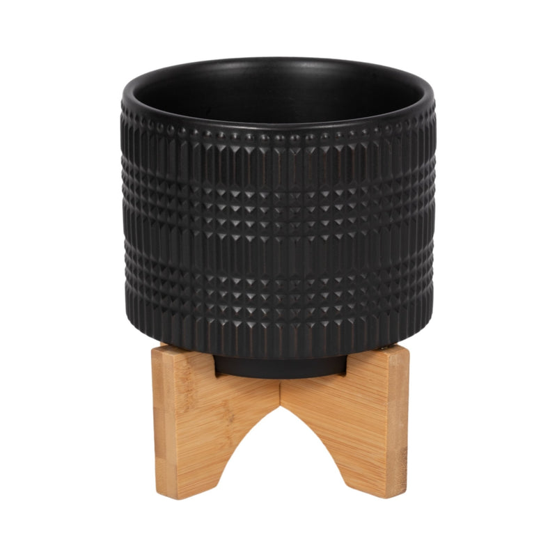 CER, 5" TRIBAL PLANTER W/ STAND, BLACK - Al Rugaib Furniture