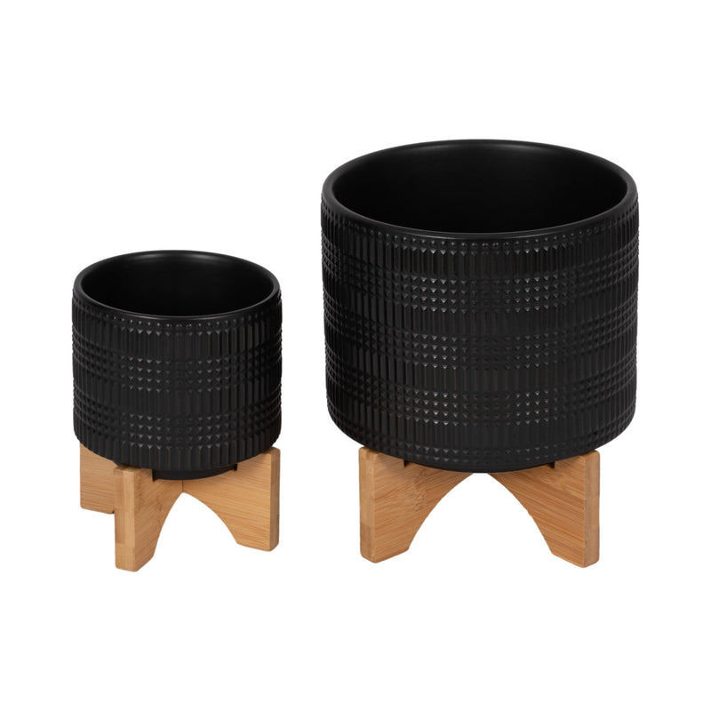 CER, 5" TRIBAL PLANTER W/ STAND, BLACK - Al Rugaib Furniture