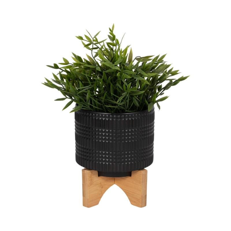 CER, 5" TRIBAL PLANTER W/ STAND, BLACK - Al Rugaib Furniture