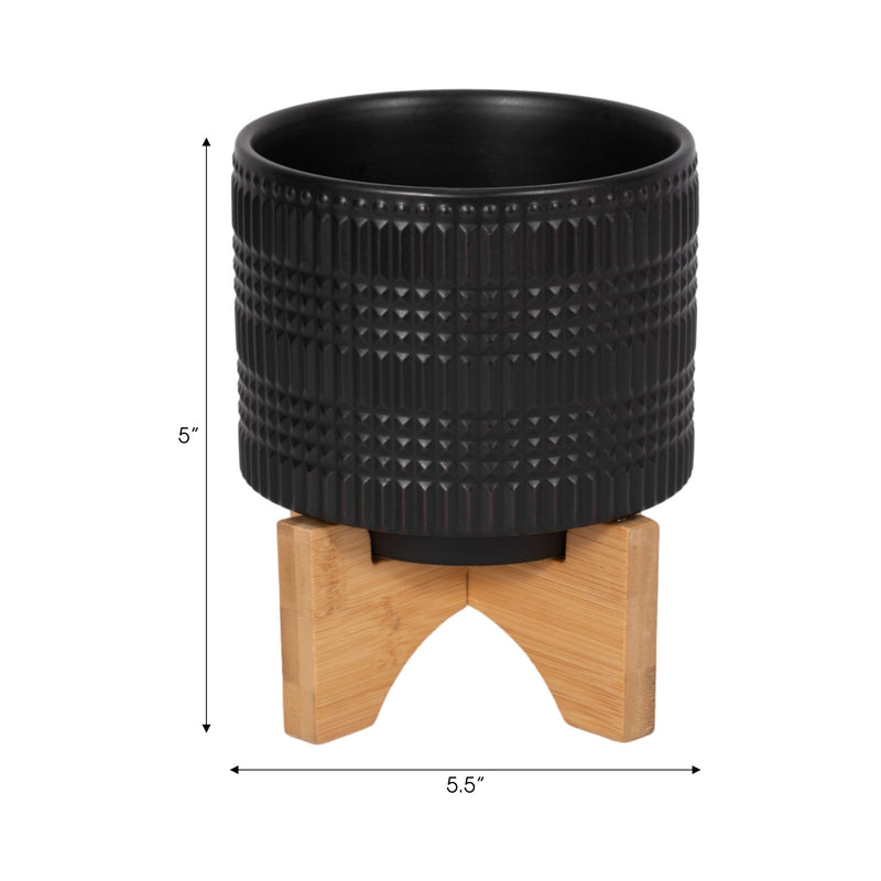 CER, 5" TRIBAL PLANTER W/ STAND, BLACK - Al Rugaib Furniture