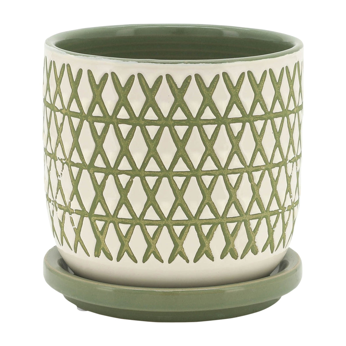 CER, 5" X-PLANTER W/ SAUCER, OLIVE Outdoor Planters| Sagebrook Home