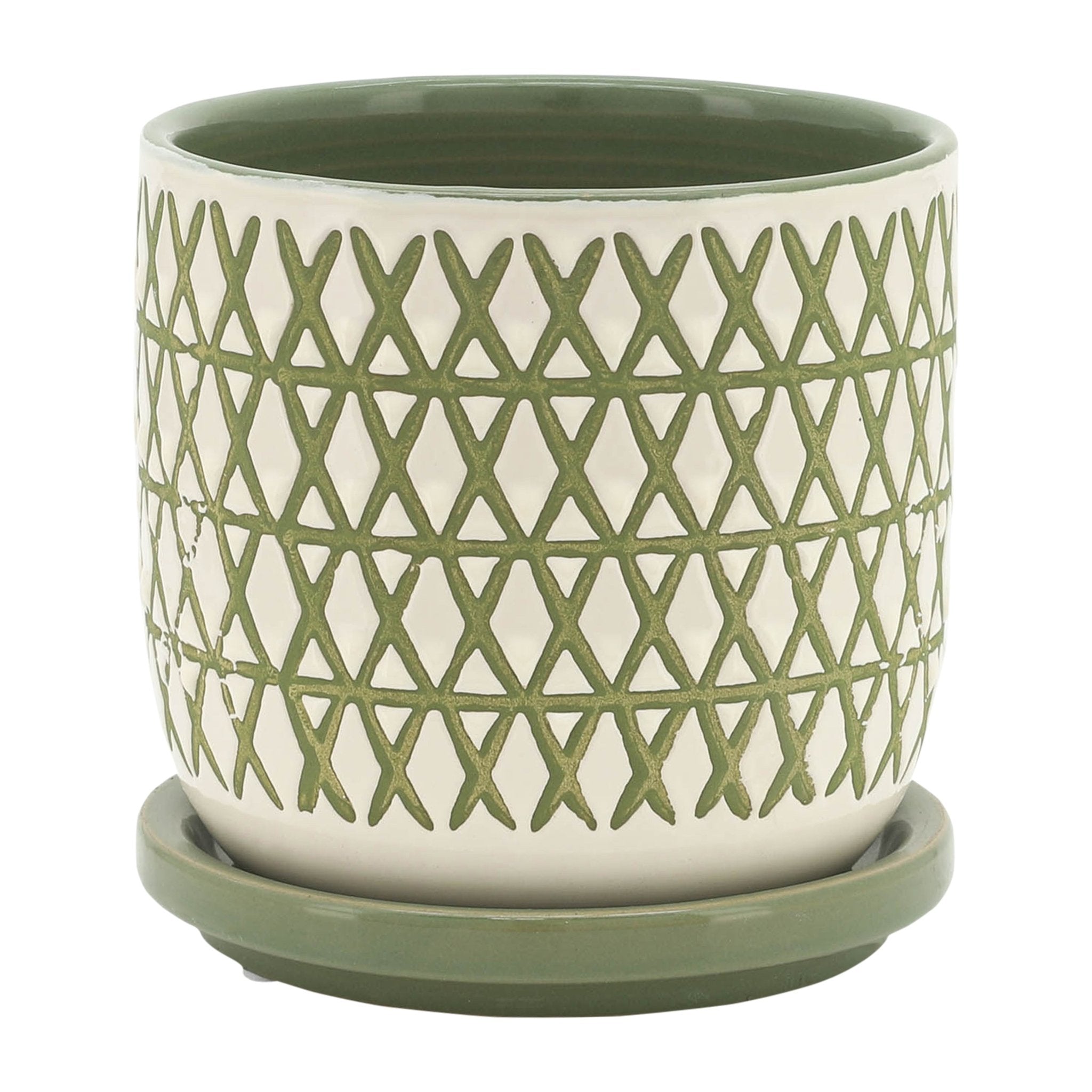 CER, 5" X-PLANTER W/ SAUCER, OLIVE Outdoor Planters| Sagebrook Home
