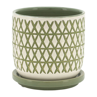 CER, 5" X - PLANTER W/ SAUCER, OLIVE - Al Rugaib Furniture