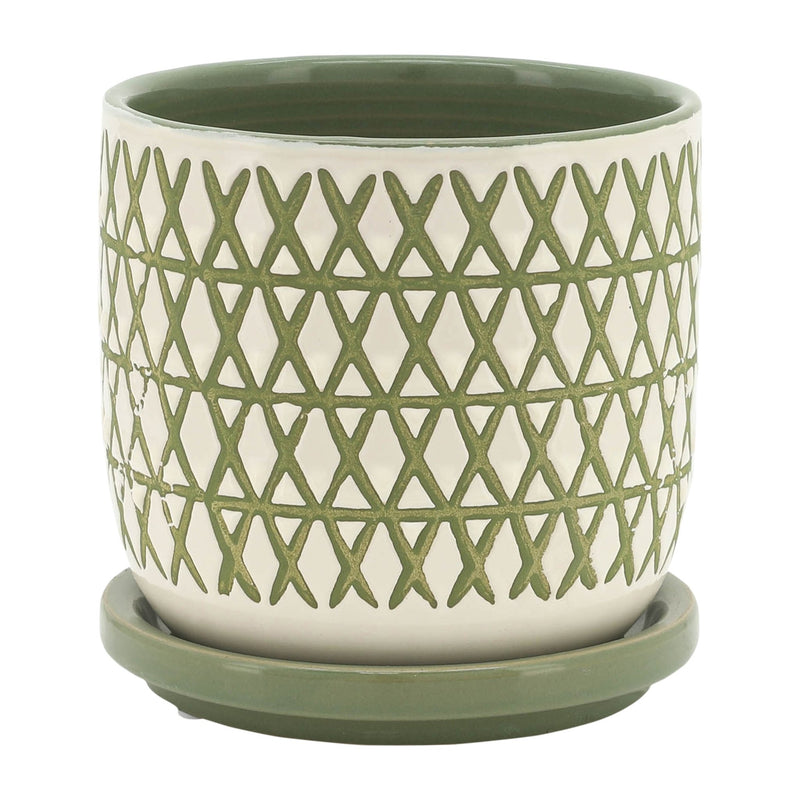 CER, 5" X - PLANTER W/ SAUCER, OLIVE - Al Rugaib Furniture