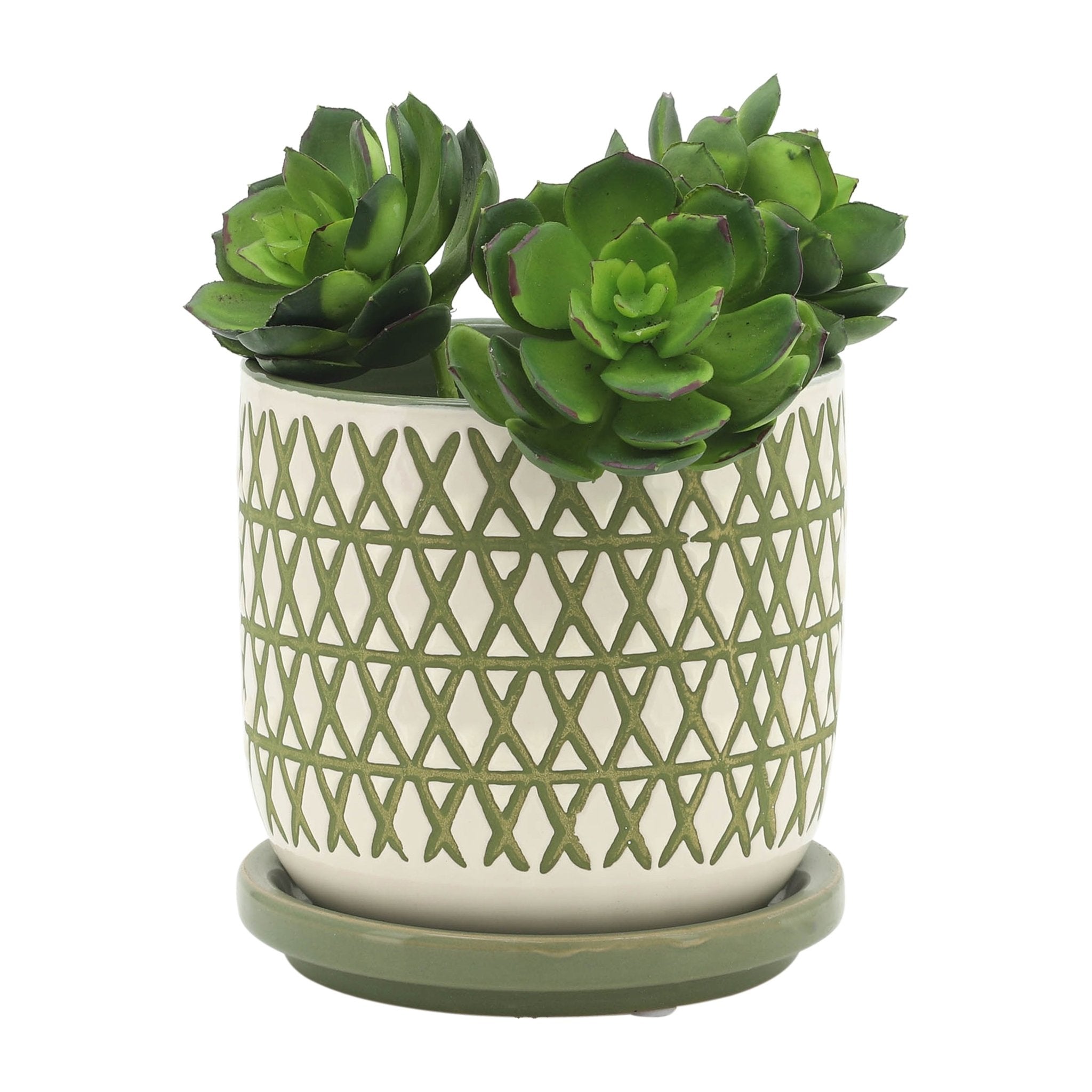 CER, 5" X-PLANTER W/ SAUCER, OLIVE Outdoor Planters| Sagebrook Home