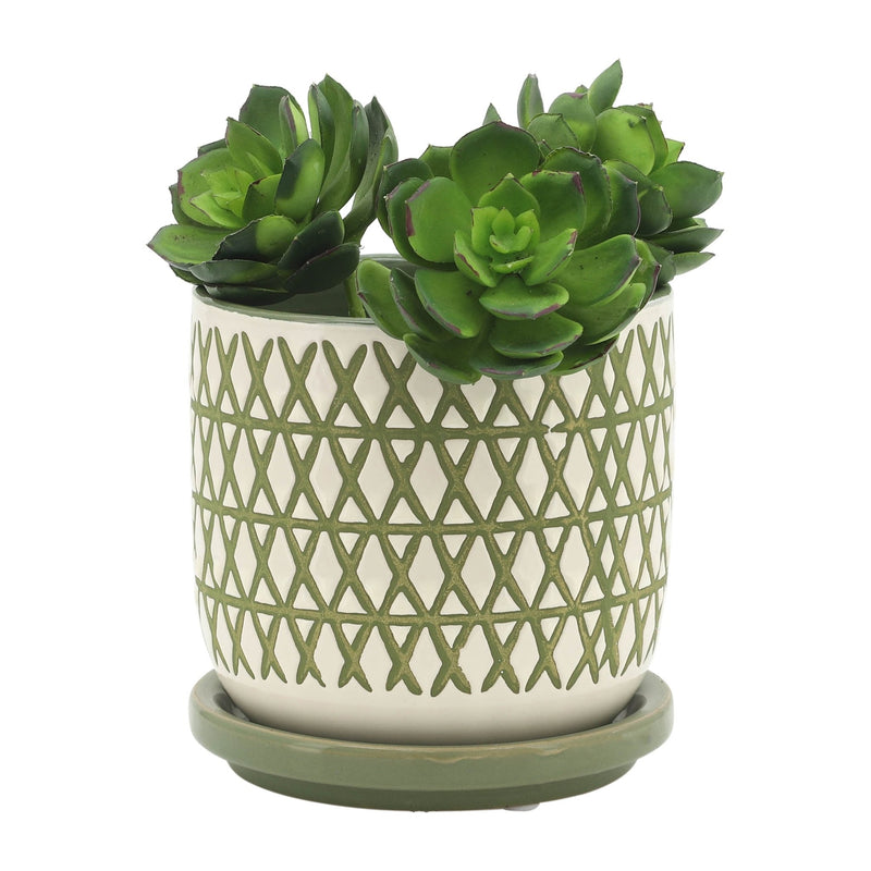CER, 5" X - PLANTER W/ SAUCER, OLIVE - Al Rugaib Furniture
