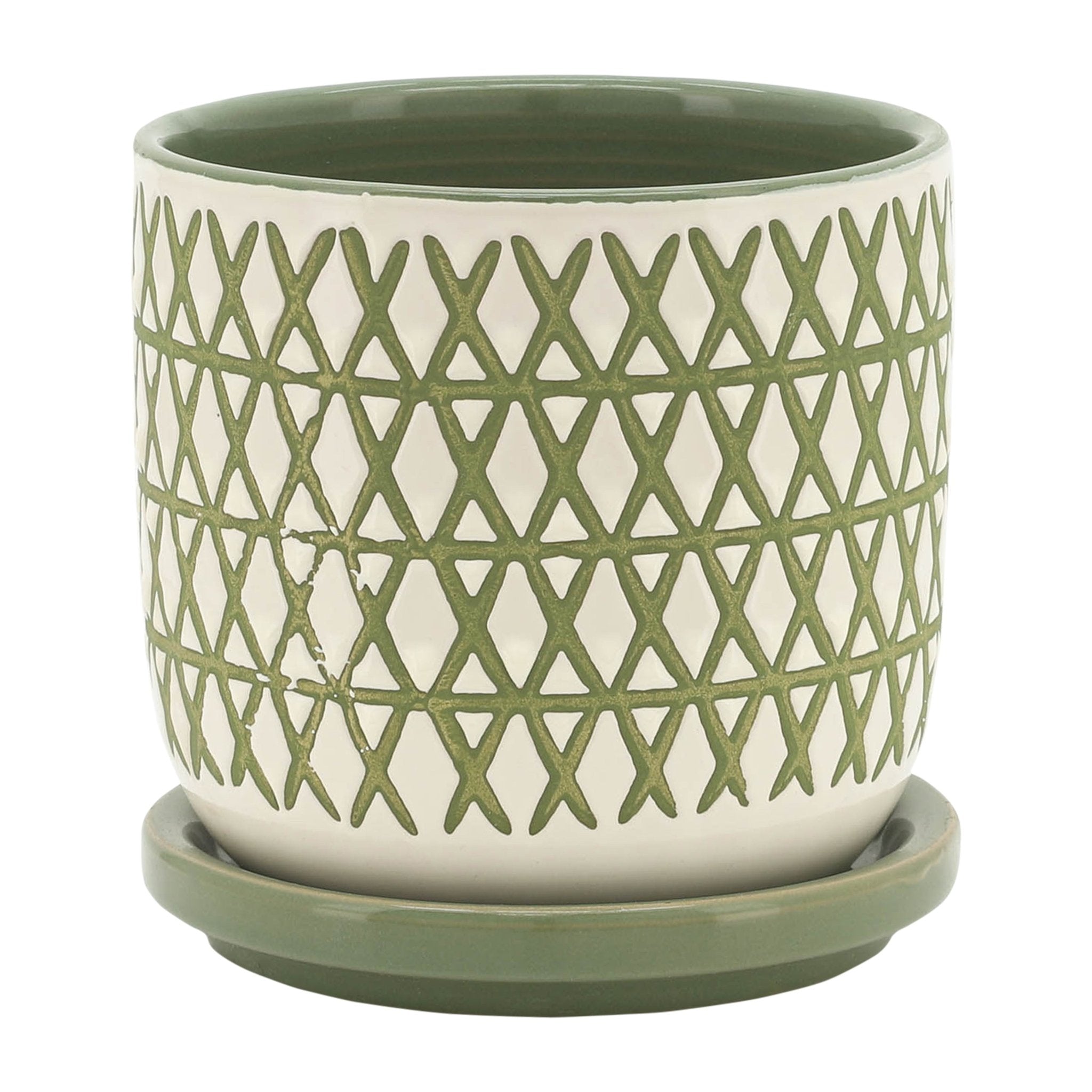 CER, 5" X-PLANTER W/ SAUCER, OLIVE Outdoor Planters| Sagebrook Home